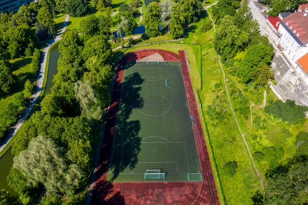 Vedere Aeriană Terenurilor Fotbal Baschet — Fotografie, imagine de stoc