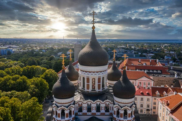 Вигляд Повітря Храм Олександра Невського Православний Собор Талліннському Старому Місті — стокове фото