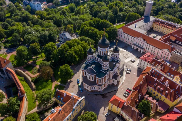 Vista Aérea Pôr Sol Catedral Alexander Nevsky Uma Catedral Ortodoxa — Fotografia de Stock