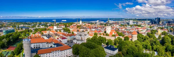 Pozdě Odpoledne Západ Slunce Letecký Pohled Výhledem Středověké Město Tallinn — Stock fotografie