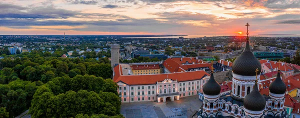 Aerial Sunset View Alexander Nevsky Cathedral Orthodox Cathedral Tallinn Old — Stock Photo, Image