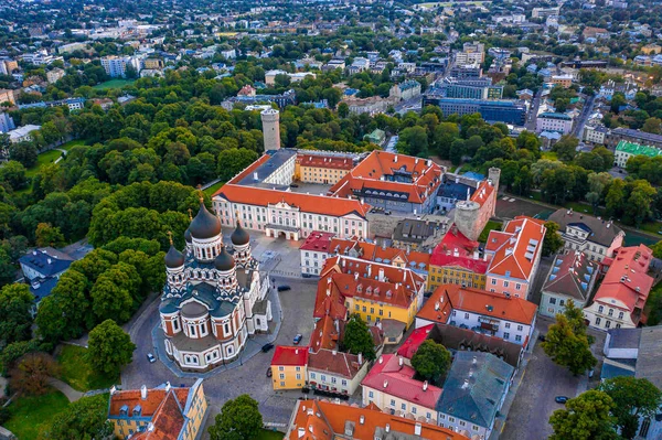 Amazing Aerial Drone Shot Old Town Tallinn Estonia Sunset Beautiful — Stock Photo, Image