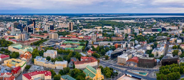 Erstaunliche Drohnenaufnahmen Der Altstadt Von Tallinn Estland Bei Sonnenuntergang Schöne — Stockfoto