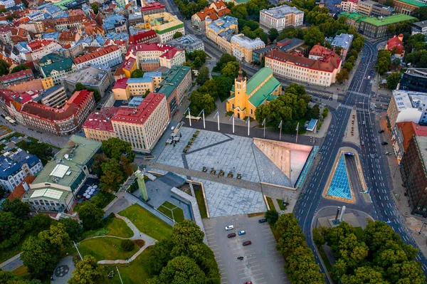 Increíble Disparo Aéreo Drones Del Casco Antiguo Tallin Estonia Atardecer —  Fotos de Stock