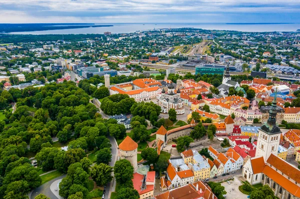 Késő Délutáni Naplemente Légi Kilátás Nyílik Középkori Falú Város Tallinn — Stock Fotó