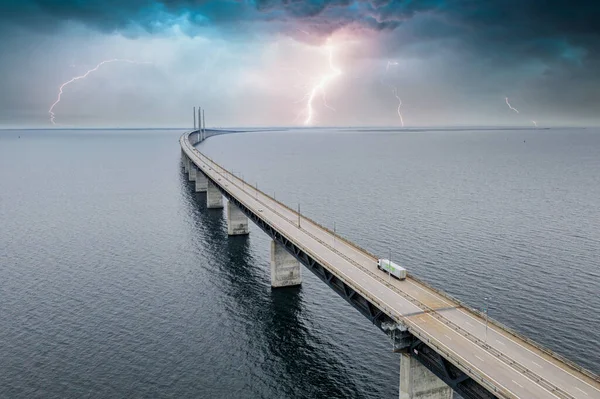 Мост Между Данией Швецией Оресундсброн Вид Воздуха Мост Пасмурную Погоду — стоковое фото