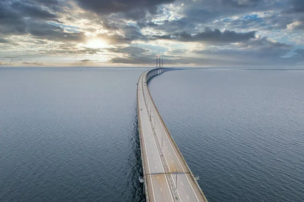 Ponte Entre Dinamarca Suécia Oresundsbron Vista Aérea Ponte Durante Tempo — Fotografia de Stock