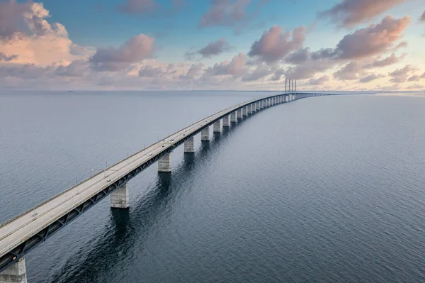 Ponte Entre Dinamarca Suécia Oresundsbron Vista Aérea Ponte Durante Tempo — Fotografia de Stock