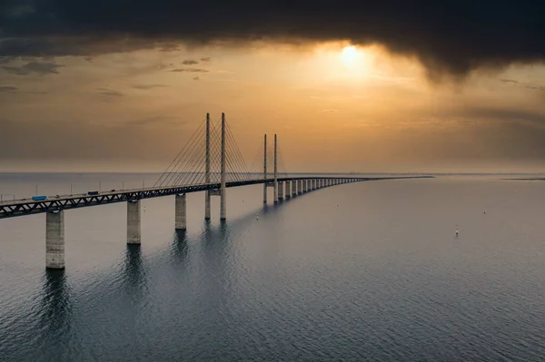 Ponte Tra Danimarca Svezia Oresundsbron Veduta Aerea Del Ponte Durante — Foto Stock