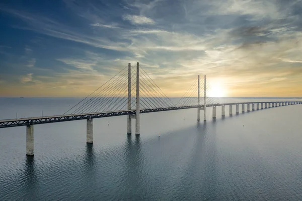 Bridge Denmark Sweden Oresundsbron Aerial View Bridge Cloudy Stormy Weather — Stock Photo, Image