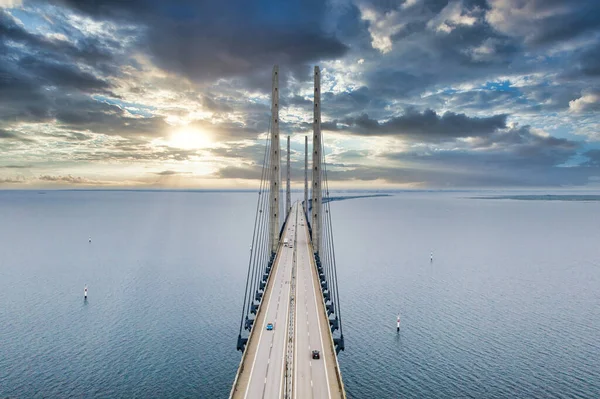 Мост Между Данией Швецией Оресундсброн Вид Воздуха Мост Пасмурную Погоду — стоковое фото