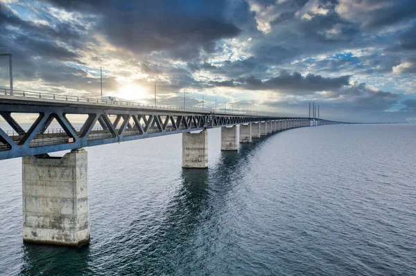 Ponte Tra Danimarca Svezia Oresundsbron Veduta Aerea Del Ponte Durante — Foto Stock