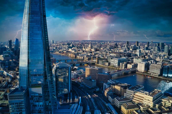 Panorama Luftaufnahme Der Tower Bridge London Bei Schönem Stürmischen Wetter — Stockfoto