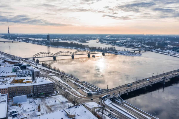 Widok Panoramiczny Stare Miasto Rydze Słoneczny Zimowy Dzień Łotwa — Zdjęcie stockowe