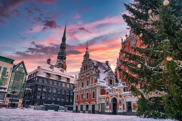 Riga Lettonia Gennaio 2021 Casa Dei Blackheads Edificio Situato Inverno — Foto Stock