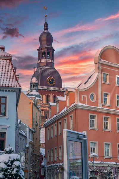 Riga Old Town Strade Strette Vista Durante Periodo Invernale Veduta — Foto Stock