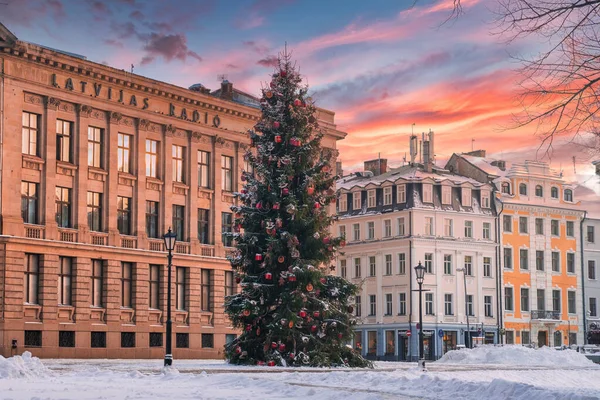 Riga Lettonia Albero Natale Sulla Piazza Della Cupola Con Cattedrale — Foto Stock