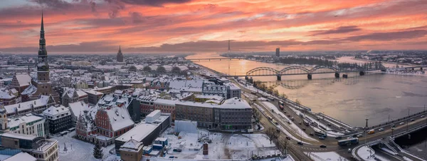 Riga Letland Baltische Staten Luchtfoto Van Vliegende Drone Panorama Naar — Stockfoto