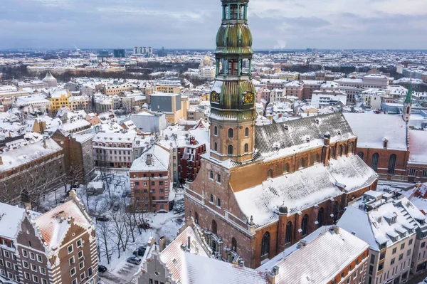 Riga Lettország Baltikum Légi Felvétel Repülő Drón Panoráma Szent Péter — Stock Fotó