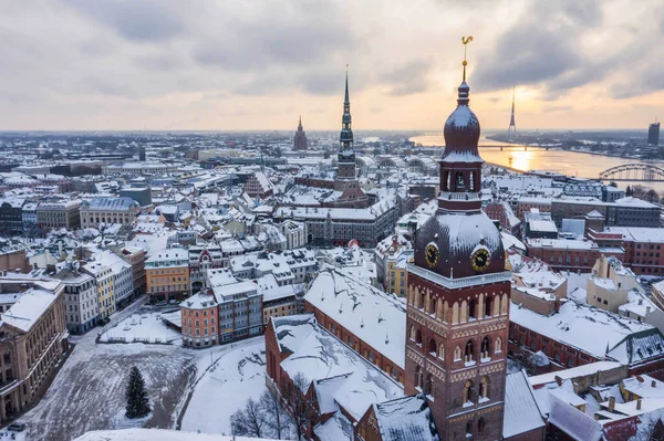 Riga Vieille Ville Paysage Urbain Vue Hiver Supérieure Vue Aérienne — Photo