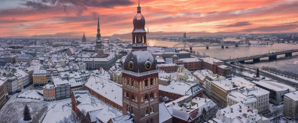 Riga Cidade Velha Vista Inverno Topo Cityscape Famosa Vista Aérea — Fotografia de Stock