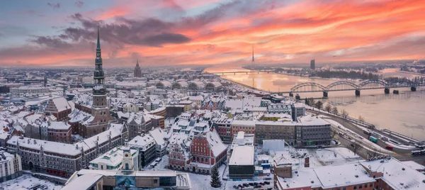 Riga Lettland Baltikum Luftaufnahme Von Einem Drohnenpanorama Auf Die Peterskirche — Stockfoto