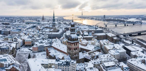 Riga Gamla Stan Stadsbild Topp Vinter Utsikt Berömd Antenn Syn — Stockfoto