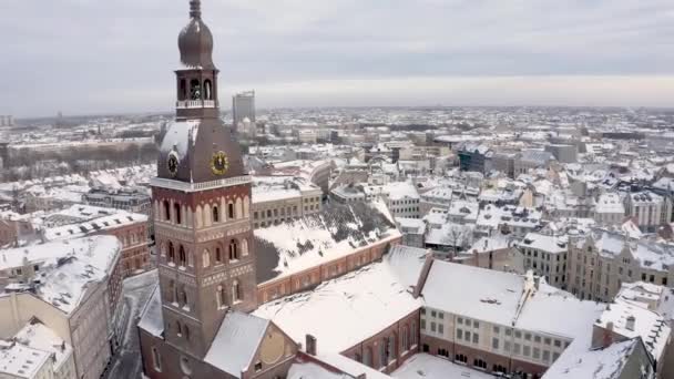 Vista Aérea Cidade Velha Riga Durante Inverno Famosa Vista Aérea — Vídeo de Stock