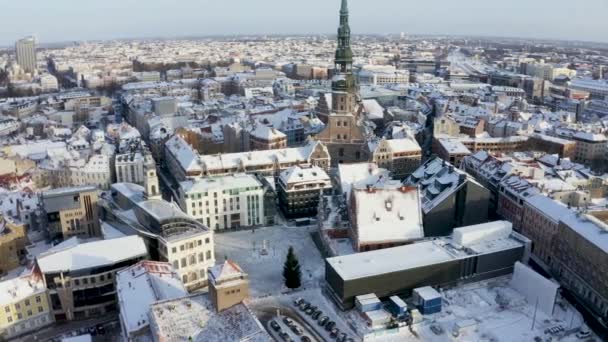 Панорамный Вид Старый Город Риги Солнечный Зимний День Латвия — стоковое видео