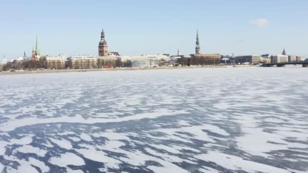 Panorámás Légi Kilátás Riga Óvárosára Napos Téli Napsütésben Lettország — Stock videók