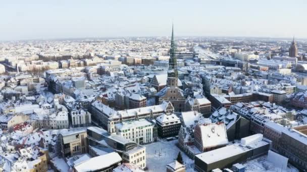 Panoramiczny Widok Lotu Ptaka Stare Miasto Rydze Słoneczny Zimowy Dzień — Wideo stockowe