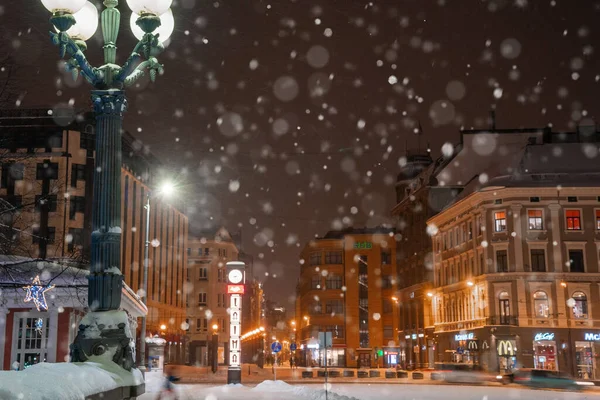 Riga Letland Januari 2021 Winter Nacht Riga Centrum Vlakbij Monument — Stockfoto