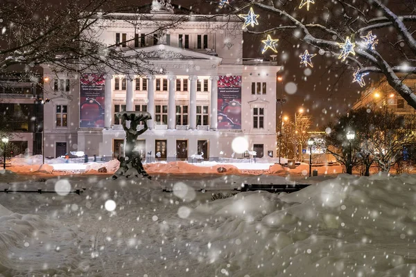 Riga Letland Januari 2021 Nachtzicht Het Riga Opera Huis Nachts — Stockfoto