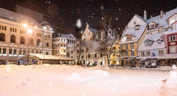 Riga Letónia Janeiro 2021 Bela Noite Inverno Riga Letônia País — Fotografia de Stock