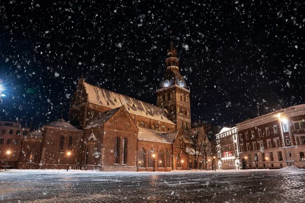 February 2021 Riga Latvia Beautiful Winter Night Old Town Riga — Fotografia de Stock