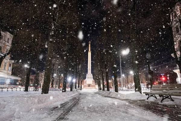 Лютого 2021 Року Рига Латвія Прекрасна Зимова Ніч Старому Місті — стокове фото