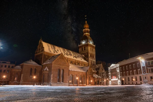 February 2021 Riga Latvia Beautiful Winter Night Old Town Riga — Fotografia de Stock