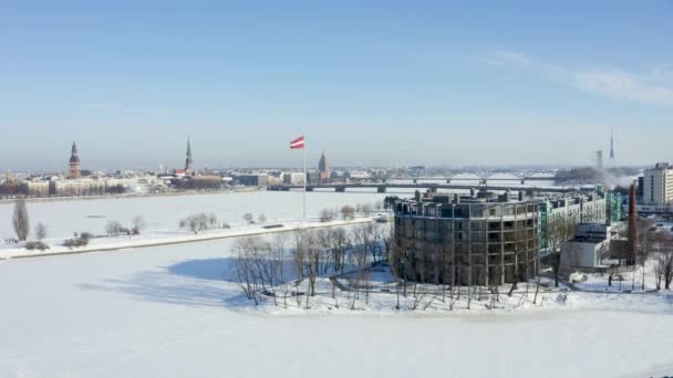 Vista Panorámica Del Centro Ciudad Riga Frío Día Invierno Vista — Vídeos de Stock