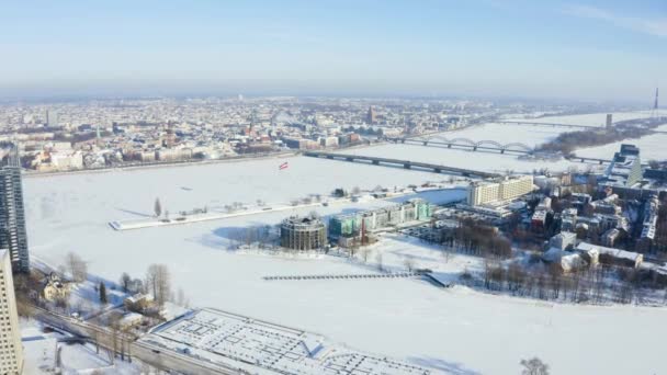 Vista Panorámica Del Centro Ciudad Riga Frío Día Invierno Vista — Vídeo de stock
