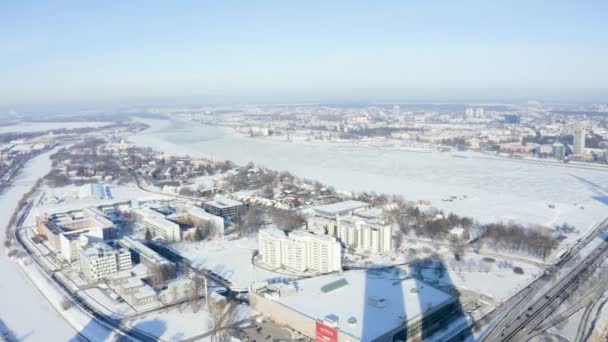 Рига Латвия Января 2021 Многофункциональные Башни Современные Стеклянные Небоскребы Жилые — стоковое видео