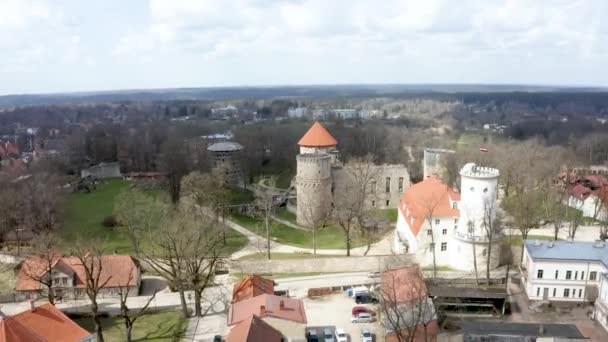 Aerial View Beautiful Historical Cesis City Latvia — стоковое видео