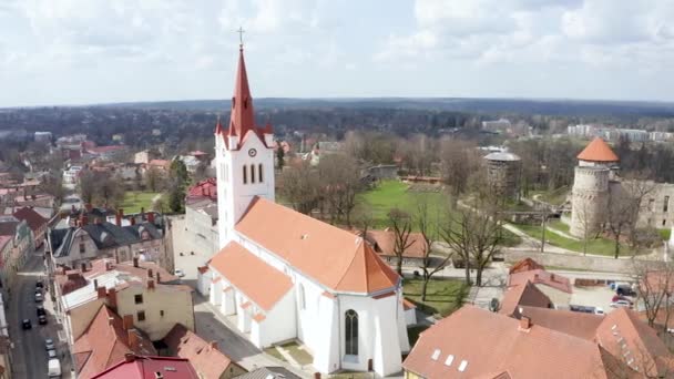 Widok Lotu Ptaka Piękne Miasto Cesis Łotwie Widok Centrum Miasta — Wideo stockowe