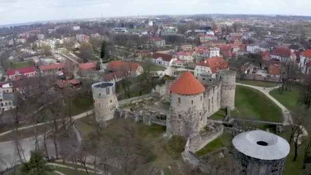 Aerial View Beautiful Historical Cesis City Latvia — Stockvideo