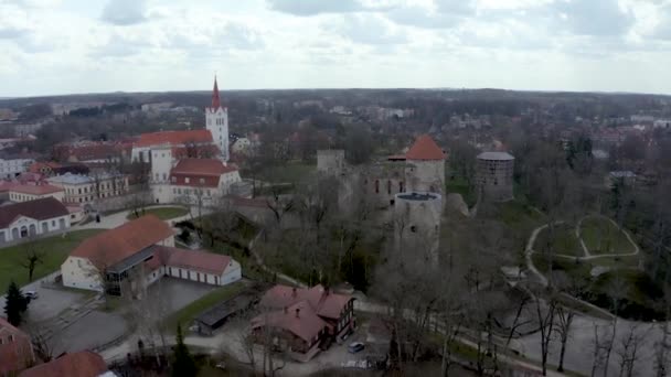 Aerial View Beautiful Historical Cesis City Latvia — Stock Video