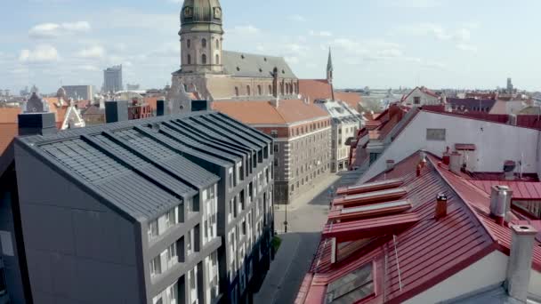 Bela Vista Aérea Cidade Velha Riga Com Catedral Peters Centro — Vídeo de Stock