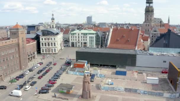 Piękny Widok Lotu Ptaka Stare Miasto Rydze Katedrą Piotra Centrum — Wideo stockowe