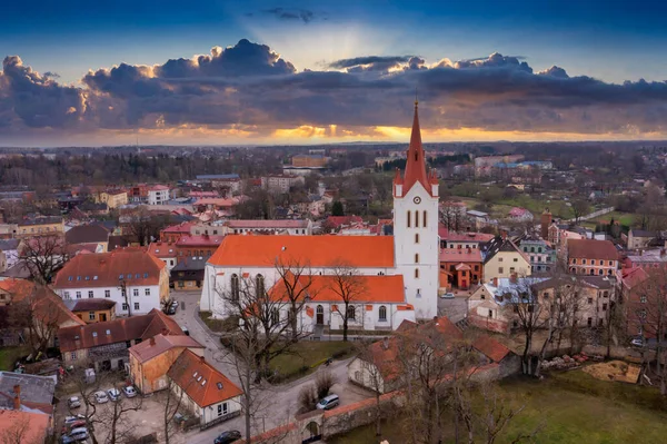Cesis Latvia May 2021 Drone Aerial View Medieval Old City — Zdjęcie stockowe