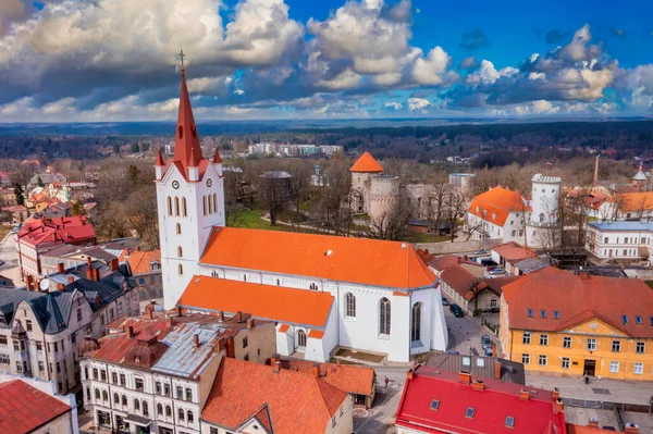 Cesis Latvia May 2021 Drone Aerial View Medieval Old City — Zdjęcie stockowe