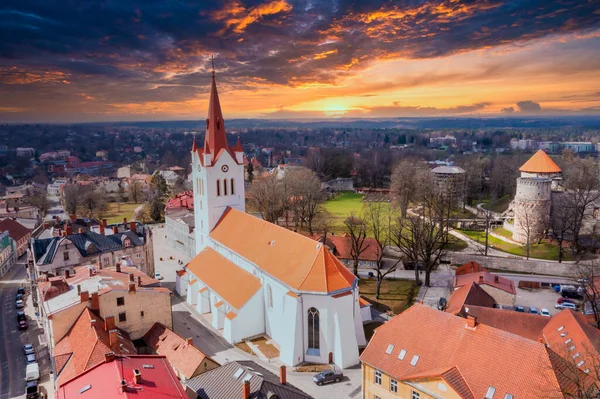 Cesis Latvia May 2021 Drone Aerial View Medieval Old City — Stock Photo, Image