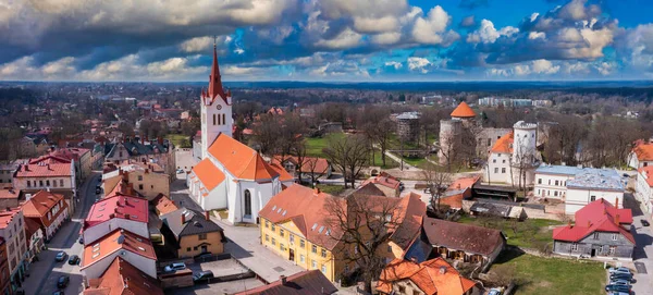 Cesis Latvia May 2021 Drone Aerial View Medieval Old City — Zdjęcie stockowe